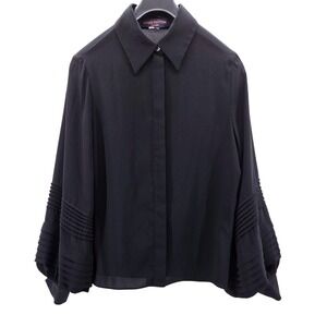 LOUIS VUITTON Uniform Black Blouse Pleated Balloon Detailed Sleeves - Size 34